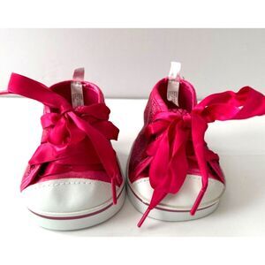 Build A Bear Shoes Sneakers Pink Glitter Sparkle Cute High‎ Tops Ribbon Bow BAB